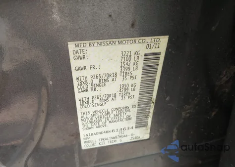 2011 Nissan Armada Sv из США, поврежденный, VIN 5N1BA0ND4BN614634